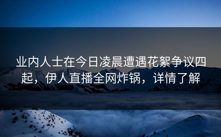 业内人士在今日凌晨遭遇花絮争议四起，伊人直播全网炸锅，详情了解