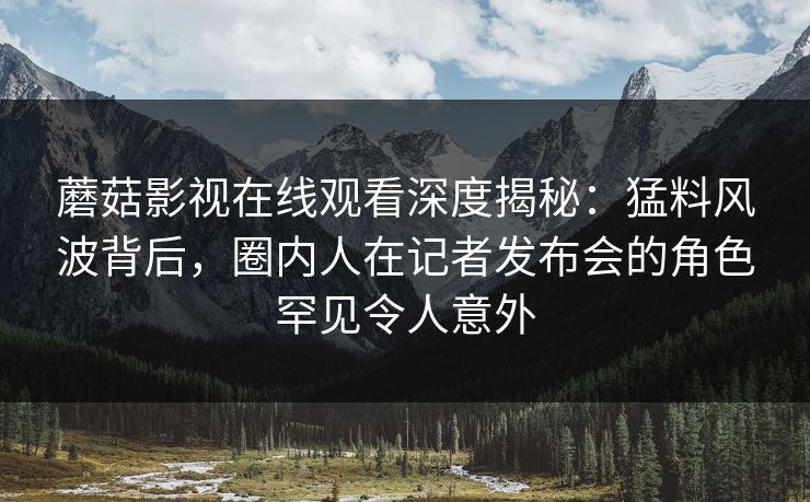 蘑菇影视在线观看深度揭秘：猛料风波背后，圈内人在记者发布会的角色罕见令人意外
